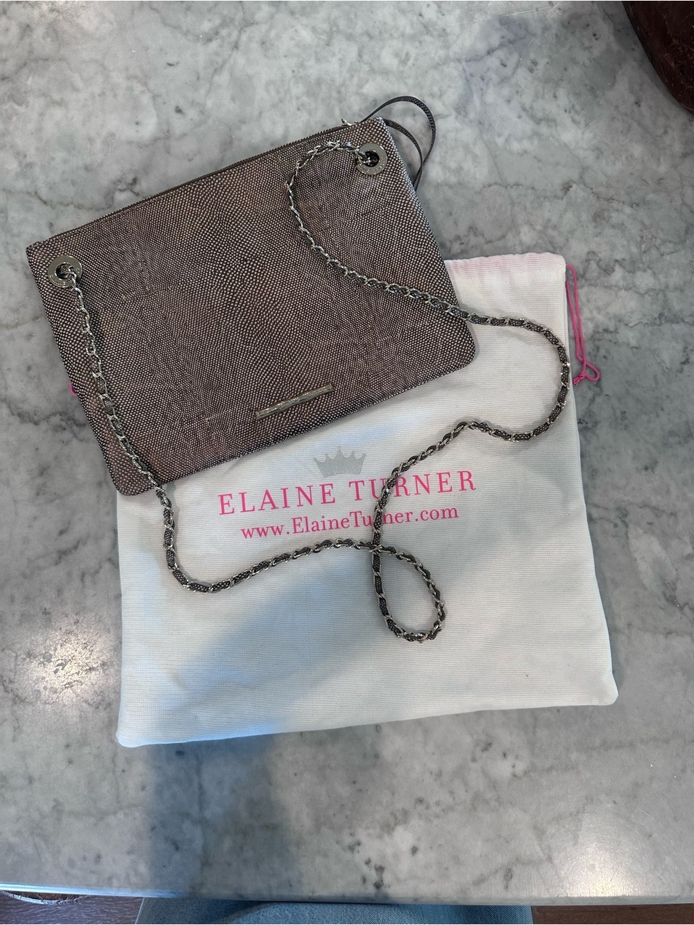 Elaine Turner Snakeskin Gold Metallic Chain Crossbody
